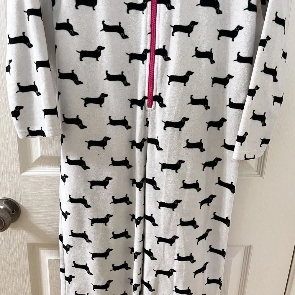 Tucker + Tate Dachshund Dog Fleece One Piece Hooded Pajamas Girls Size M 8-10